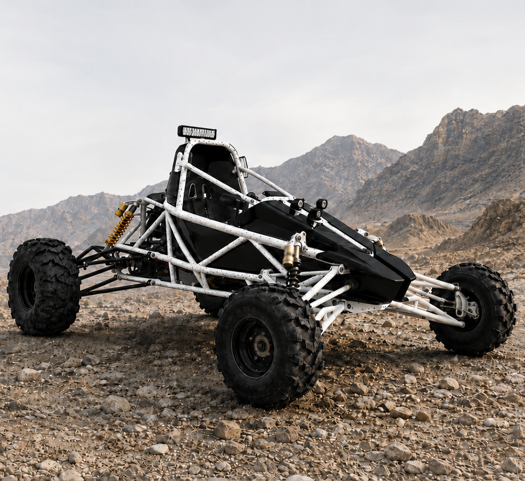 SAQAR Scout electric off-road buggy on rocky terrain